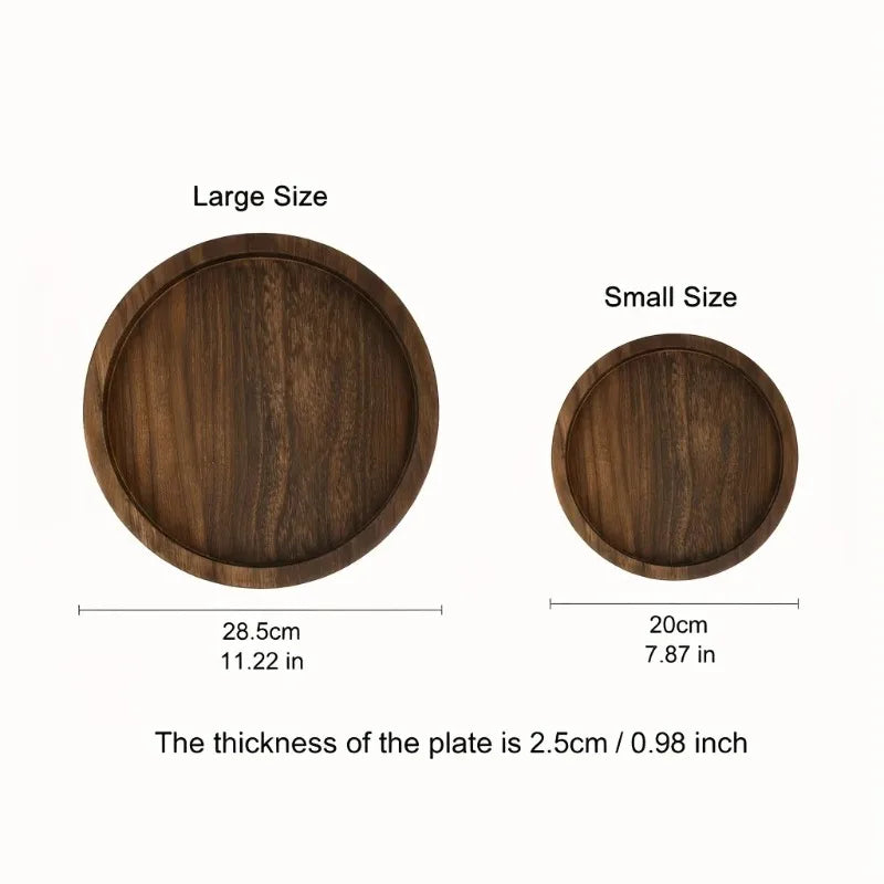 Solid Wood Round Decorative Tray for Coffee Tables and Centerpieces