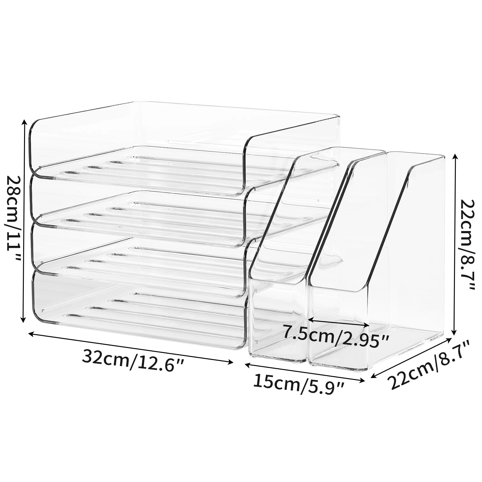 Stackable Clear Desktop Document Tray, A4 Size Metal Organizer