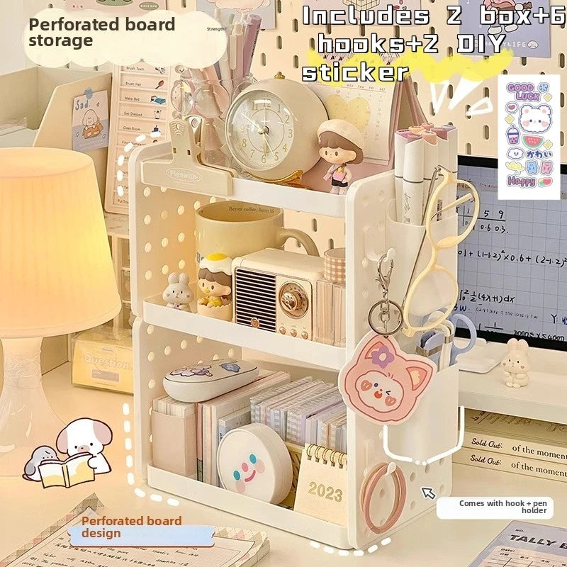 Multi-Tier Pegboard Desktop Organizer with Adjustable Hooks & Pen Holder for Home Office