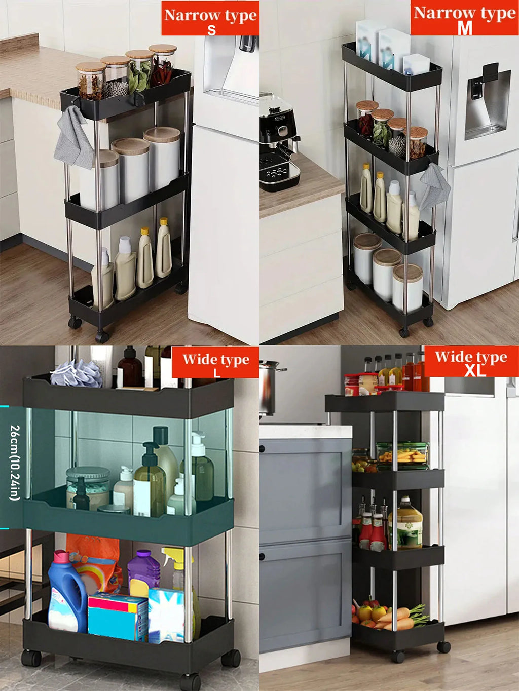 Slim Rolling Utility Cart for Kitchen, Bathroom, or Laundry Gap Storage