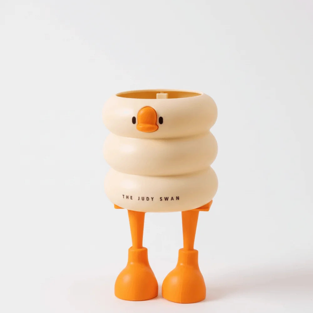 Marlow Duck-Shaped Desk Organizer in Cream Plastic for Stationery, Makeup, or Small Tools