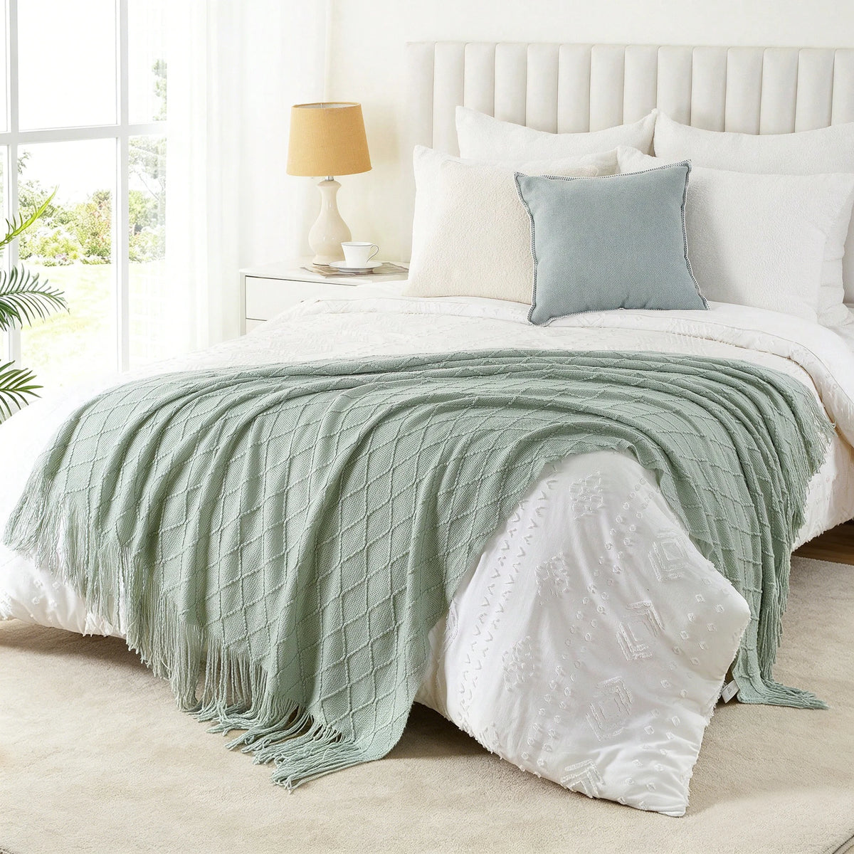 Arden Plaid Knit Throw Blanket with Tassels – Soft Textured Acrylic for Sofa or Bed in 8 Colors