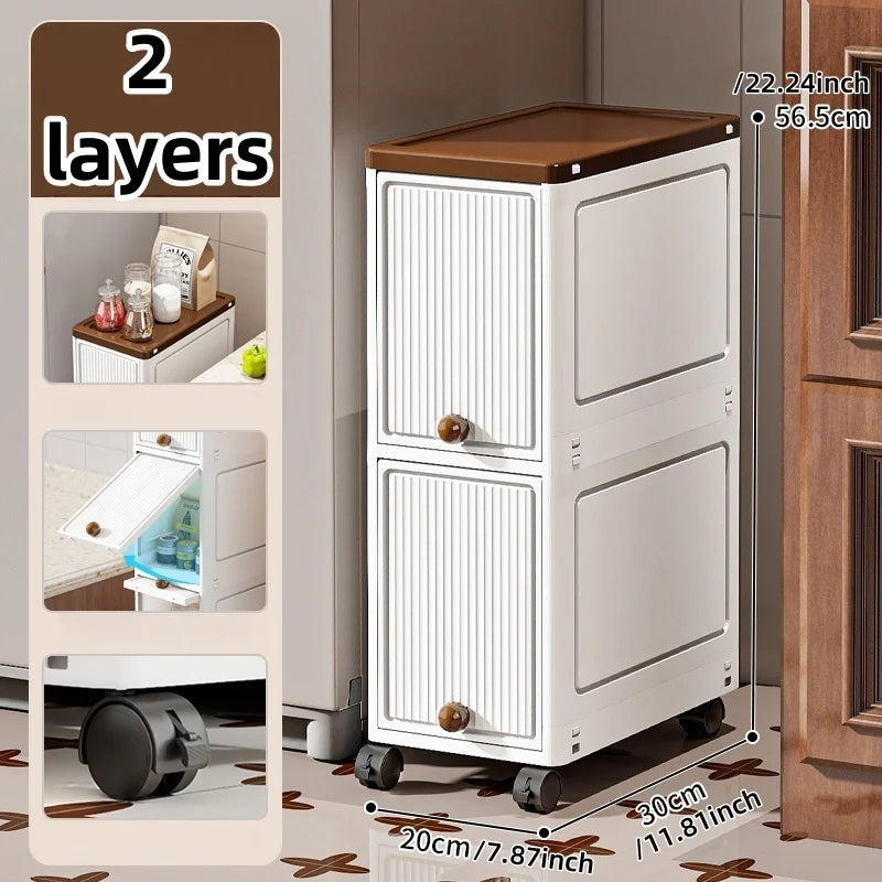 Slim Rolling Cabinet with Doors – 20cm Wide Storage for Kitchen or Bedroom