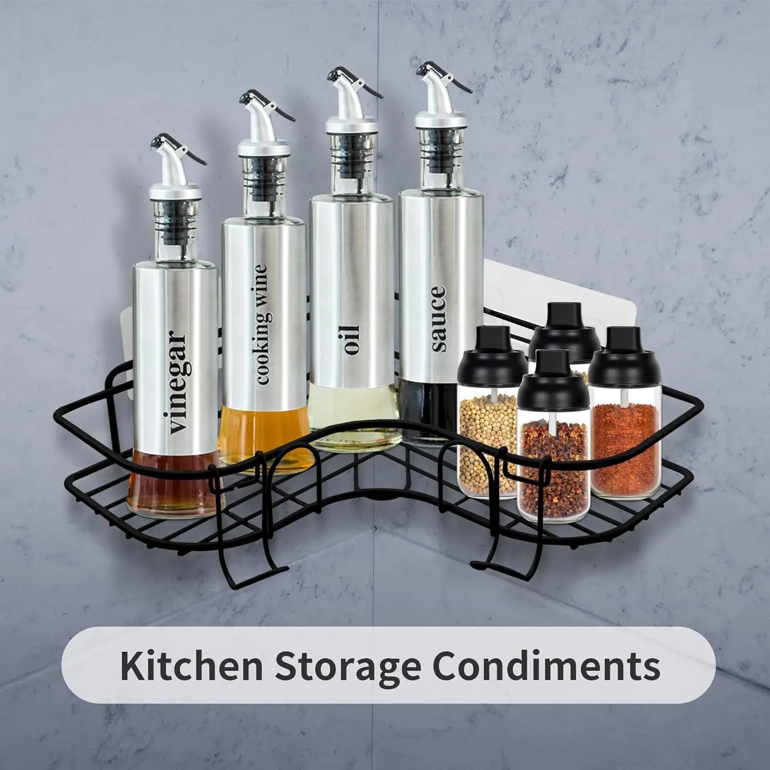 Wall-Mounted Corner Shelf with Removable Hooks for Shower or Kitchen