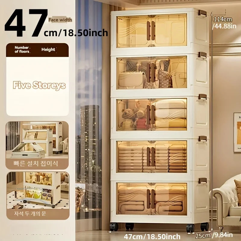 Foldable Stackable Storage Box with Clear Doors - For Bedroom, Closet, or Living Room