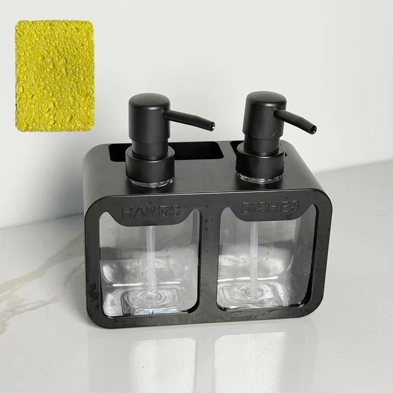Kitchen Sink Dual Soap Dispenser with Sponge and Brush Holder, Black or White