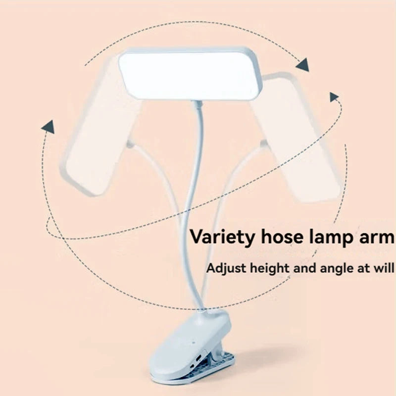 Clip-On LED Desk Lamp with Flexible Arm, Dimmable & USB Rechargeable