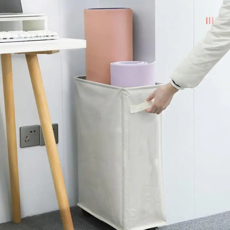 Slim Rolling Laundry Hamper with Handle – 42L Oxford Bin