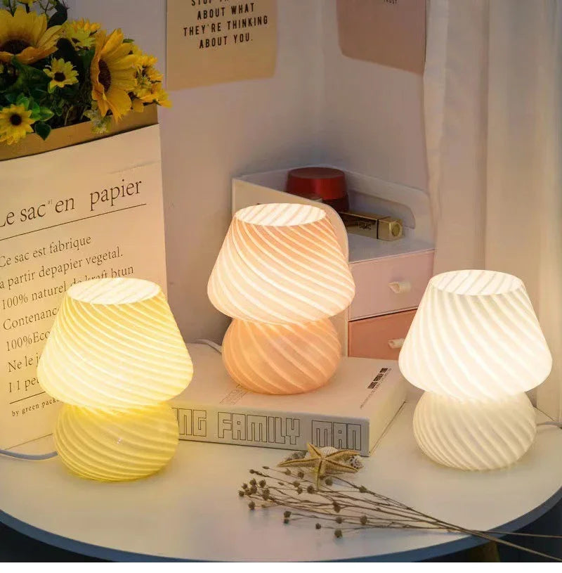 Marlow Glass Mushroom Table Lamp – Dimmable LED Bedside & Desk Light