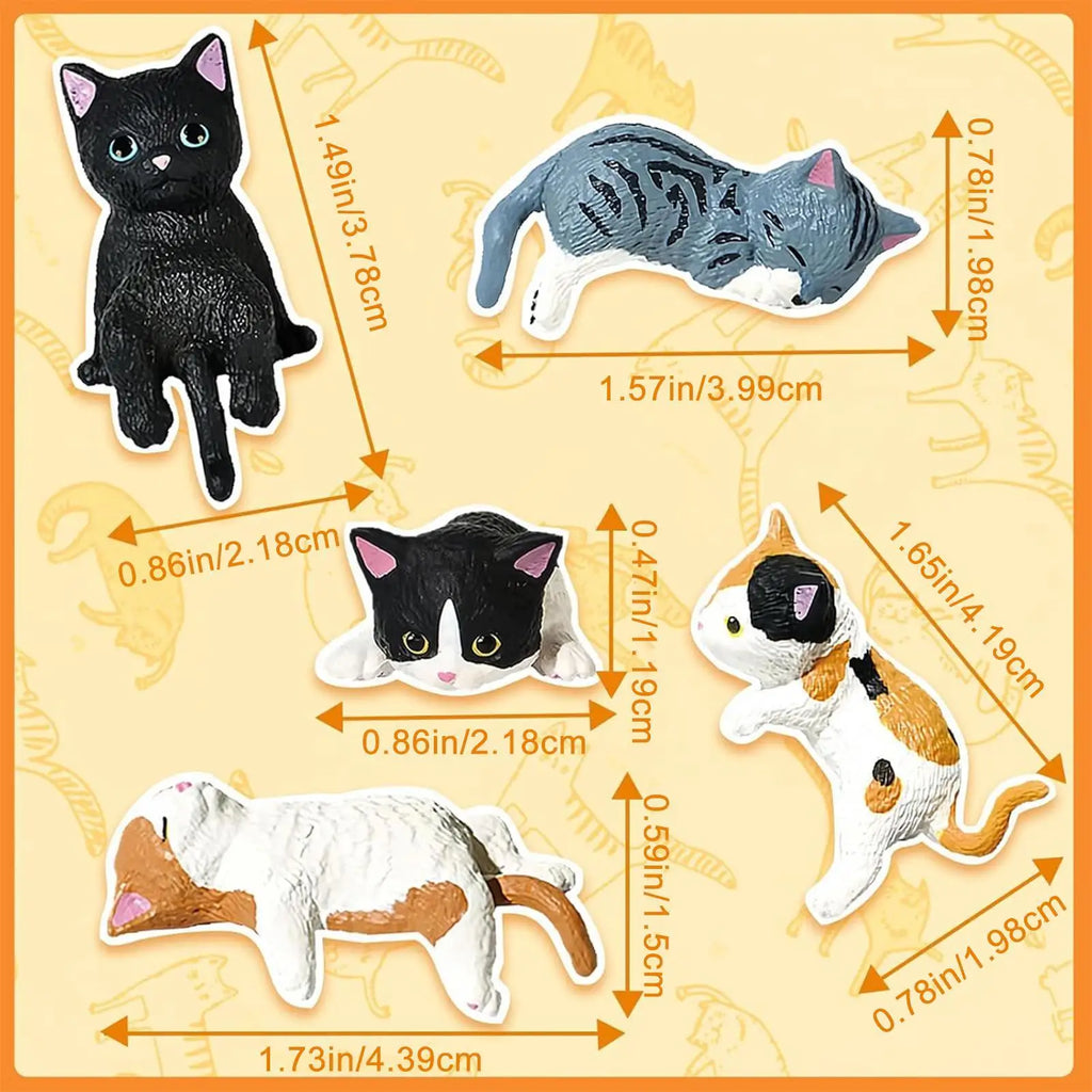 Mini Cat Figurine Set – 5 Resin Cats for Desk, Shelf, or Monitor Decor