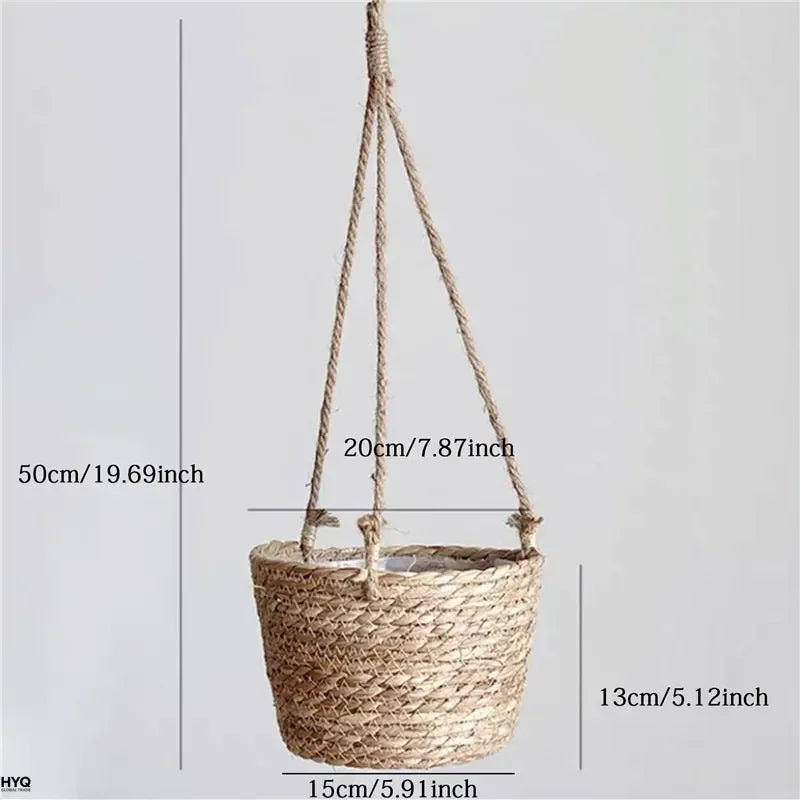 Woven Jute Hanging Basket Planter with Liner for Indoor or Porch Use