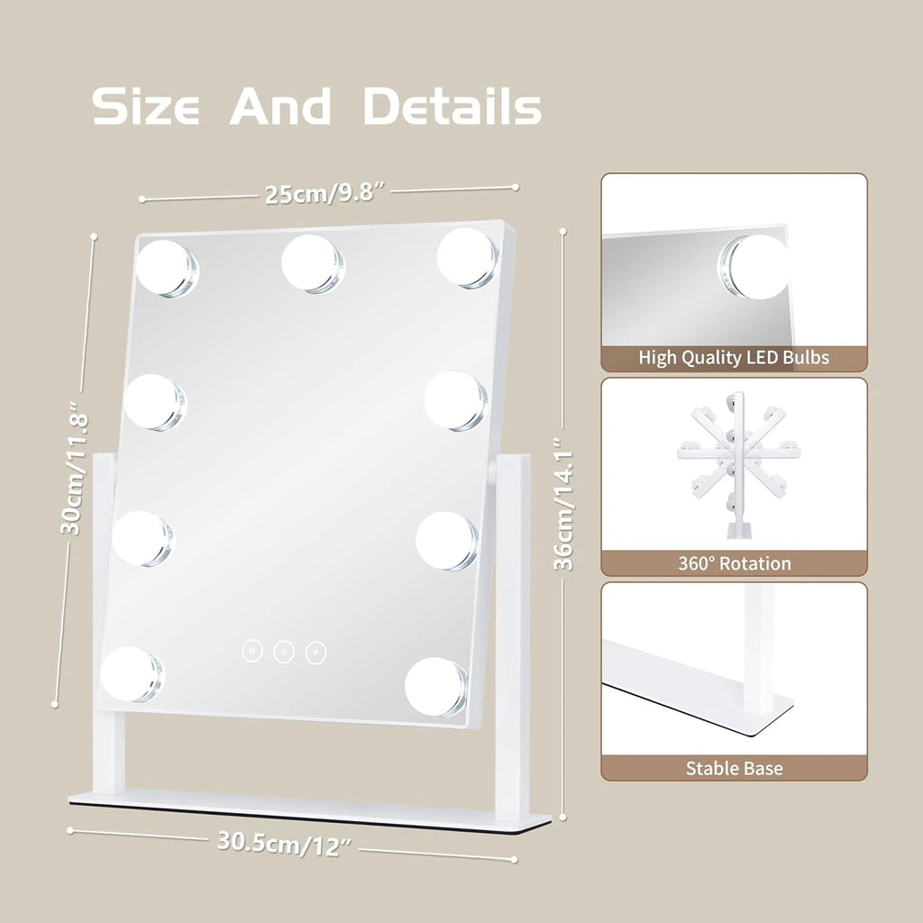 lighting modes and product dimensions for adjustable LED vanity mirror