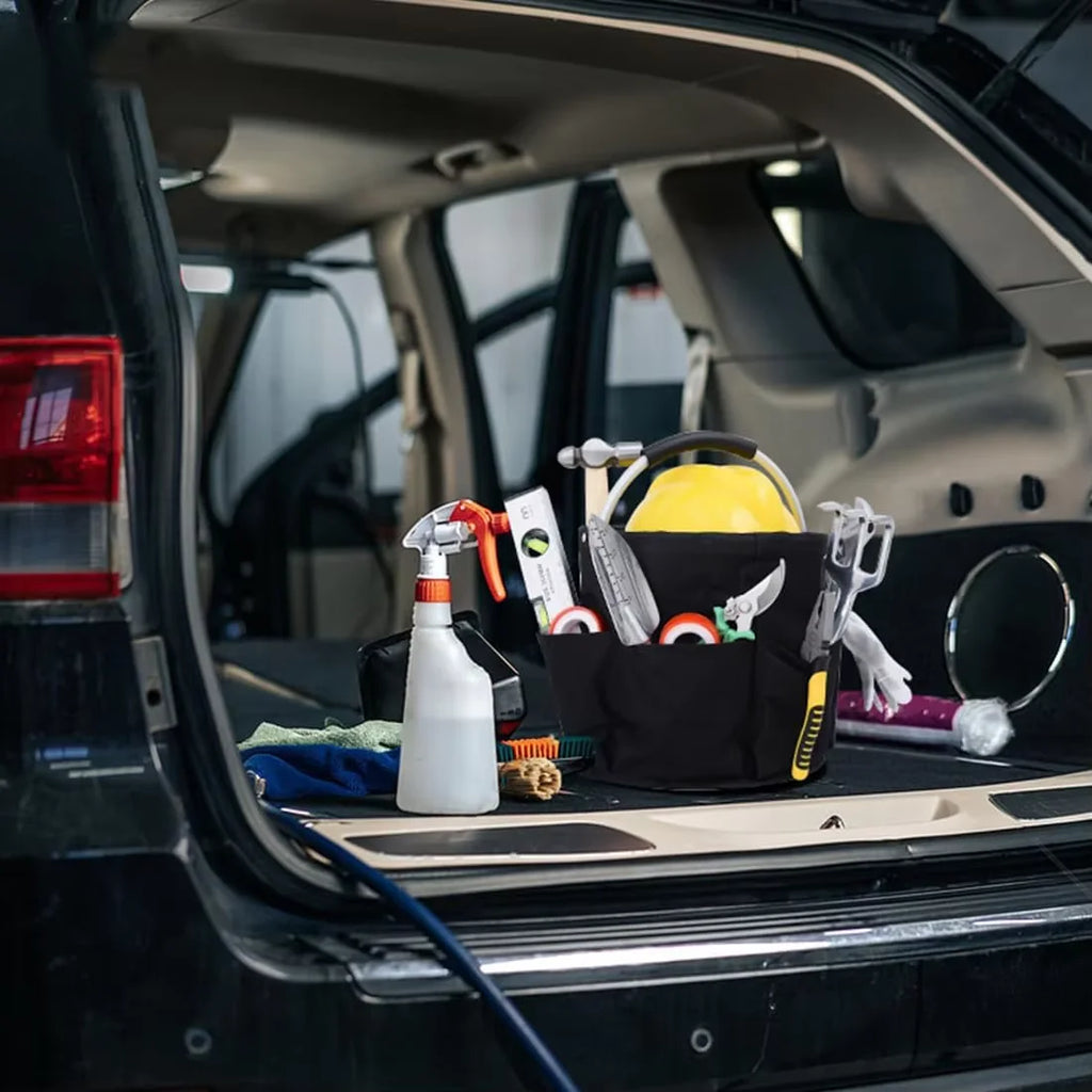 17L Foldable Cleaning Caddy with Handle & Exterior Pockets for Home, Laundry, Car, or Tools