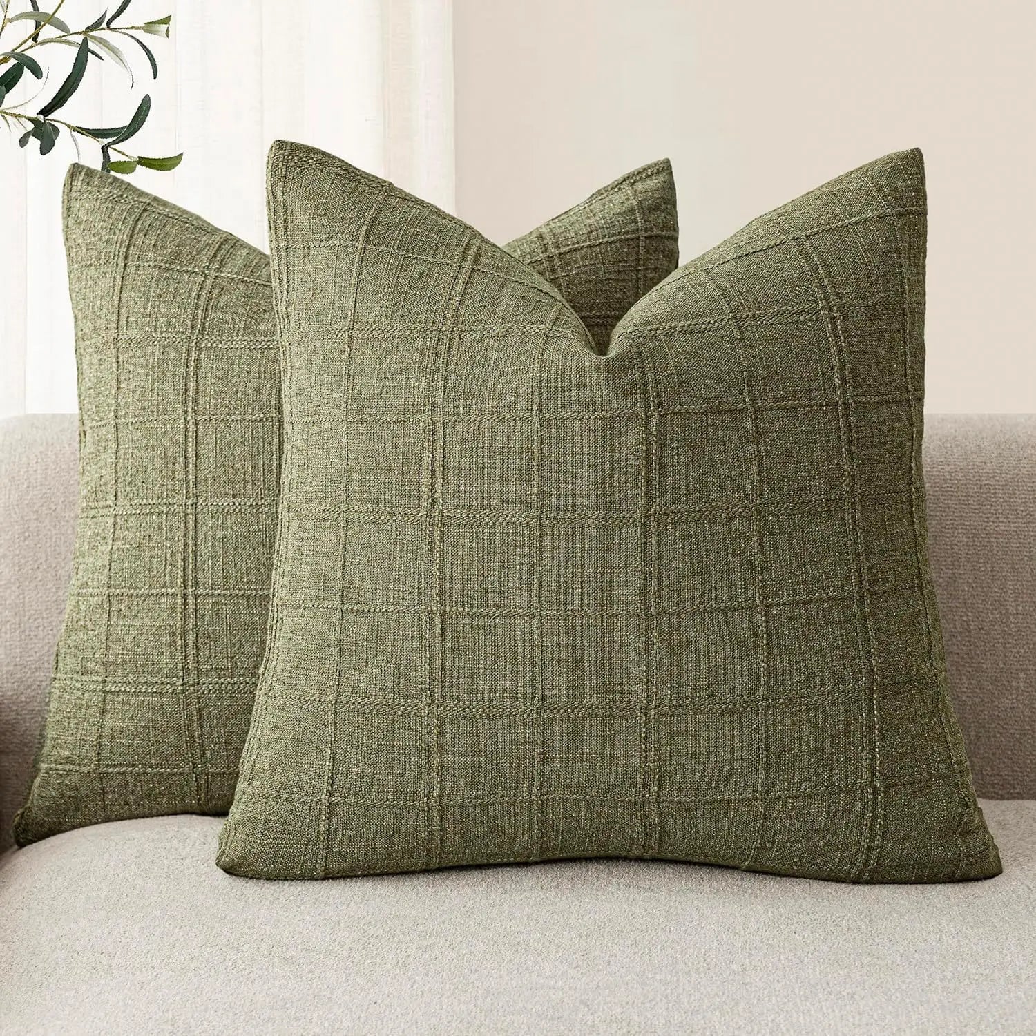 Rowan Plaid Linen-Cotton Throw Pillow Cover