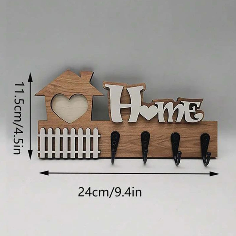 Home Motif Wooden Key Holder Wall Hook Rack – 4 Hooks