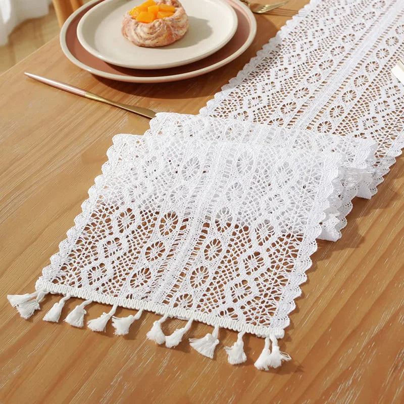 Aster Crochet Lace Table Runner with Tassels