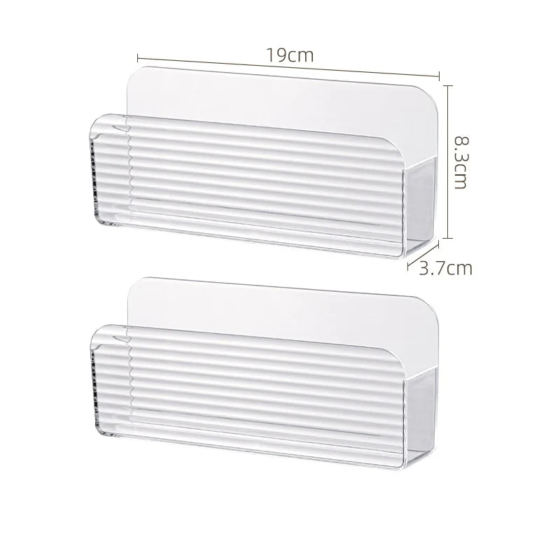Slim Clear Wall-Mounted Storage Bin for Bathroom or Bedroom Cabinets, Adhesive Install, Set or Single