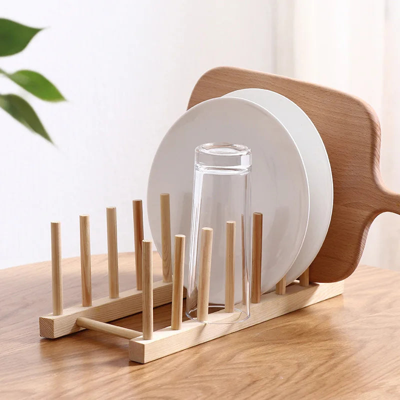Wooden plate rack empty on white background