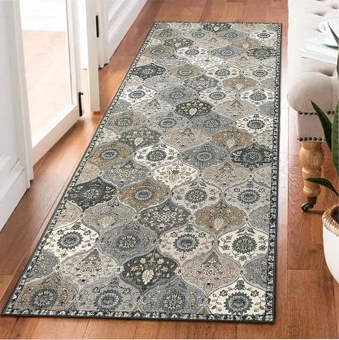 Sonora Trellis Vintage-Inspired Runner Rug for Hallway, Kitchen, or Entryway – Soft Washable Polyester with Non-Slip Backing