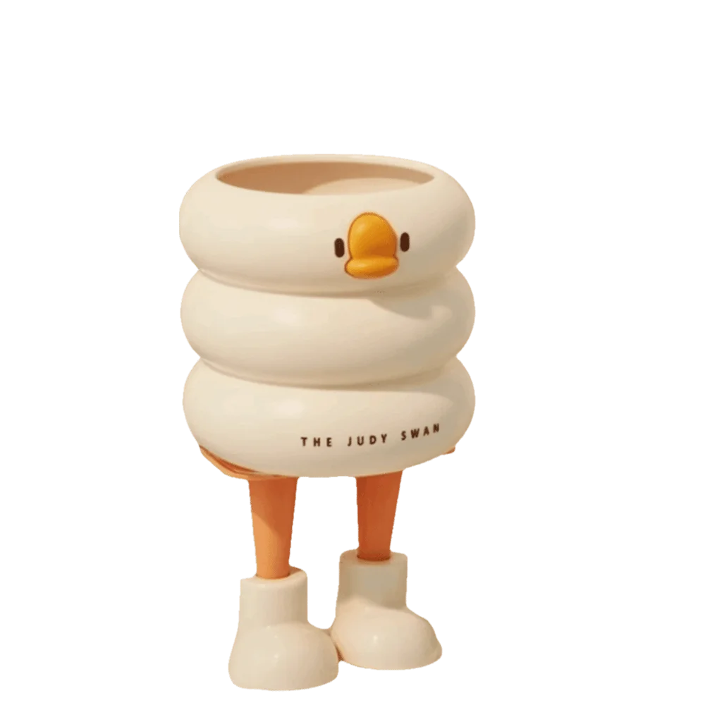 Marlow Duck-Shaped Desk Organizer in Cream Plastic for Stationery, Makeup, or Small Tools