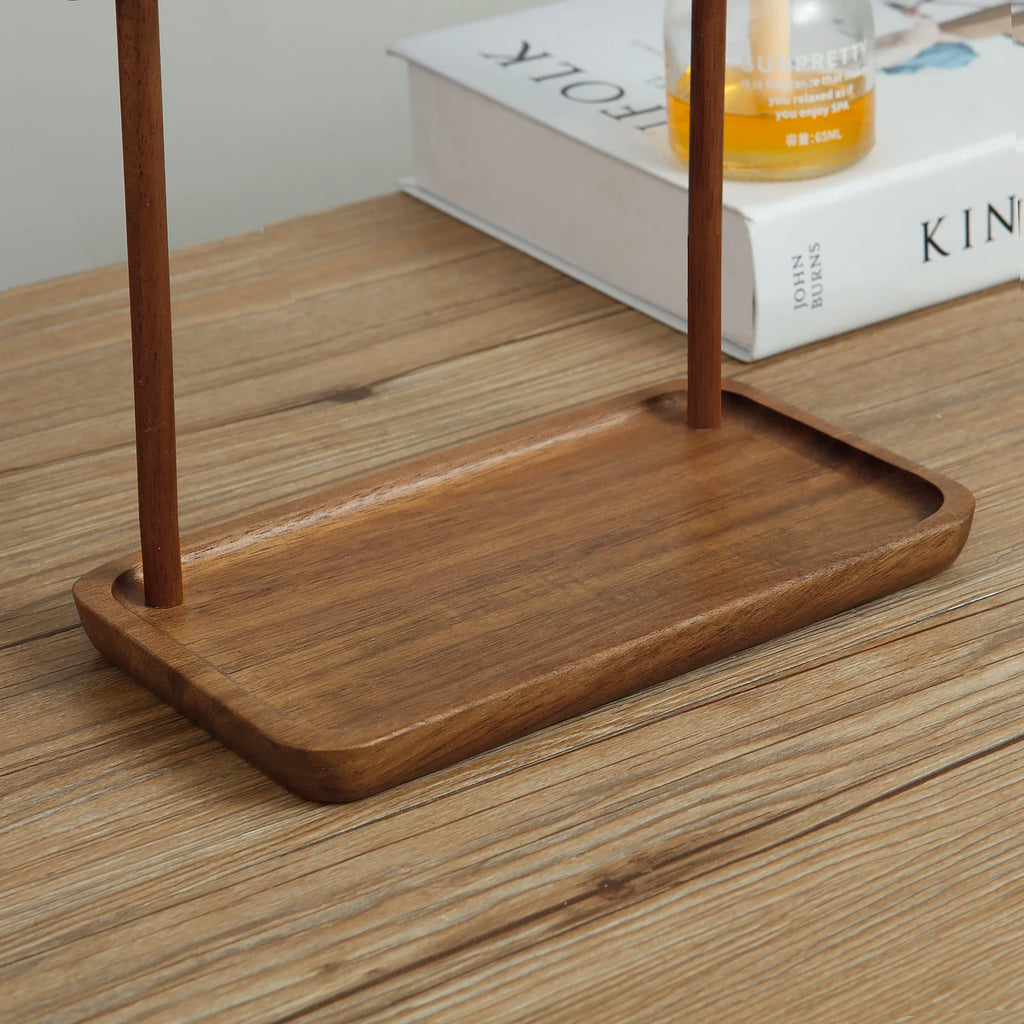 Walnut & Metal Jewelry Organizer Stand with Tray