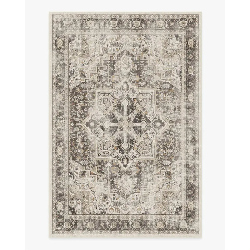 Neutral Persian style washable rug with vintage geometric pattern