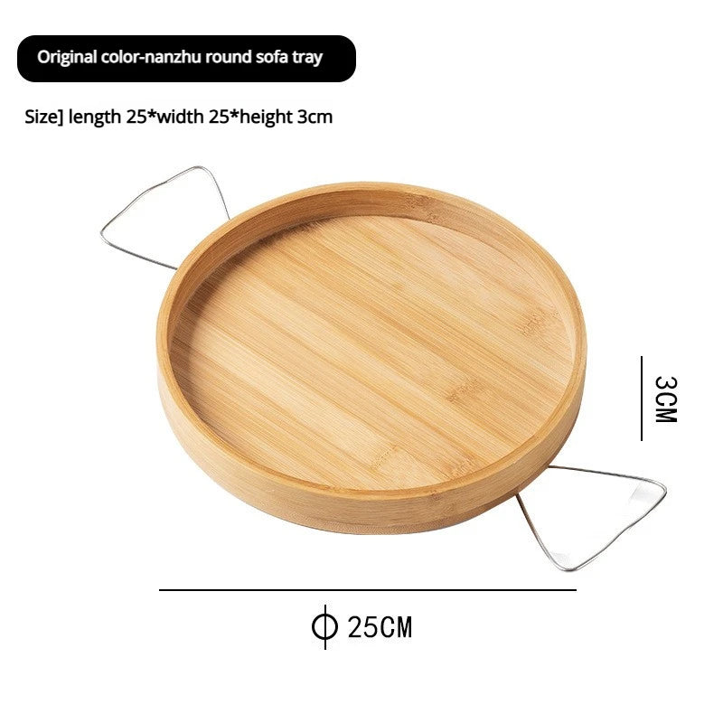 Bamboo Clip-On Sofa Armrest Tray Table for Living Room Drinks & Snacks, Round or Square, Walnut or Natural Finish
