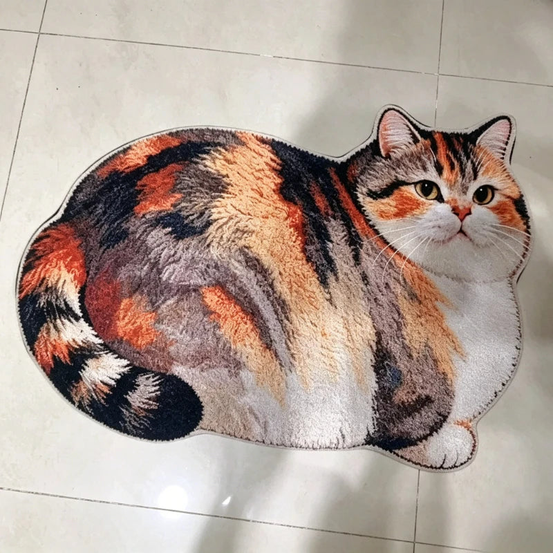 Chubby Cat-Shaped Quick-Dry Bath Mat with Non-Slip Rubber Back for Bathroom & Entryway