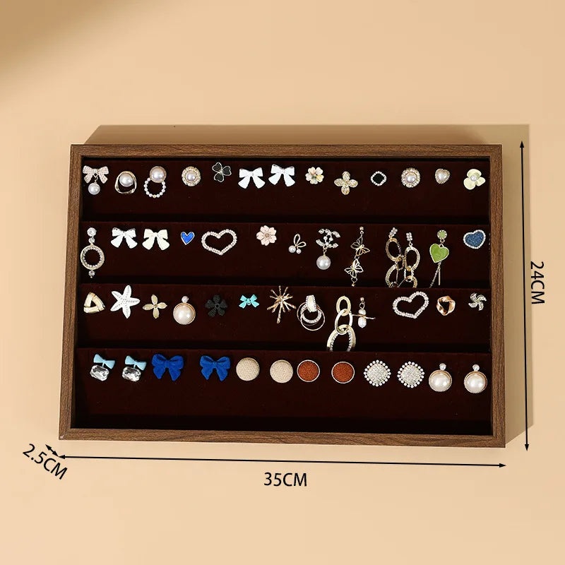 Wooden Jewelry Display Tray for Rings, Necklaces, Bracelets & Earrings