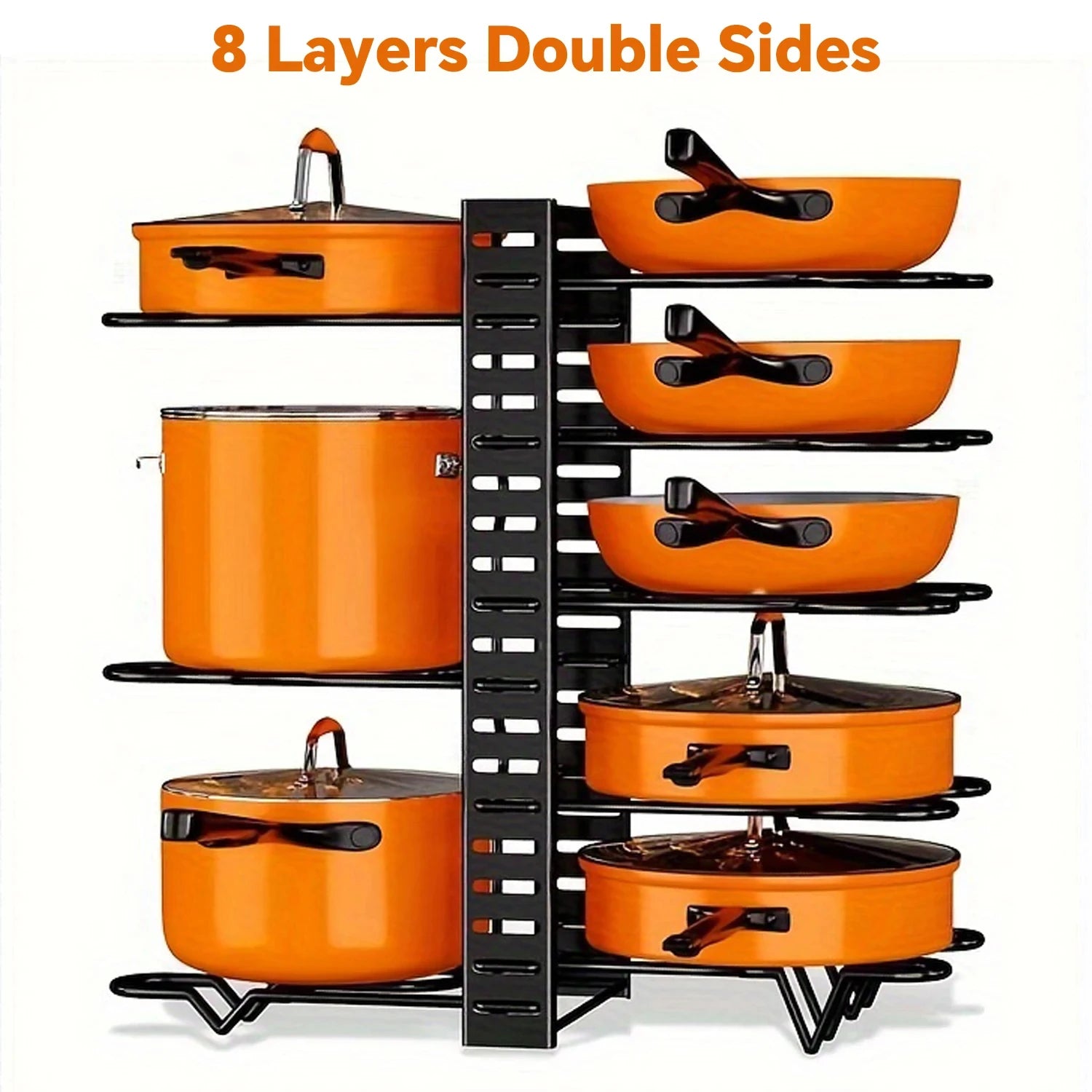 8-Tier Adjustable Pot & Pan Organizer Rack for Kitchen Cabinets