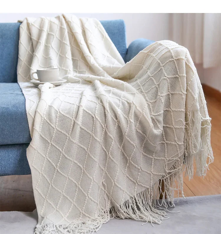 Arlo Textured Knit Throw Blanket with Tassels