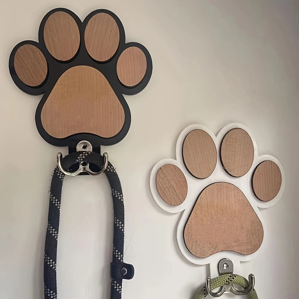 Paw Print Wooden Wall Hook for Leashes and Collars