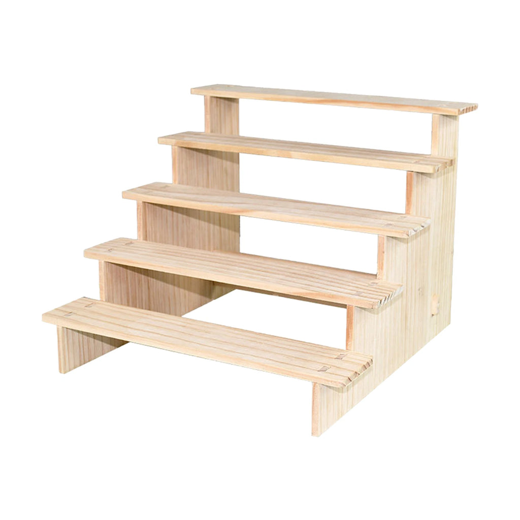 Five-tier wooden display riser shelf assembled for home organization