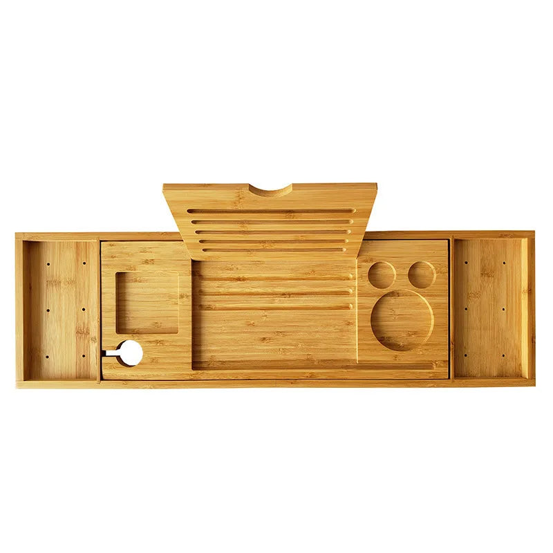 Extendable Bamboo Bath Tray with Tablet Stand & Storage for Relaxing Bathroom Organization