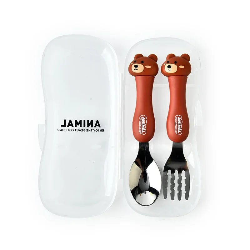 Cartoon Animal Kids Spoon and Fork Set with Carry Case
