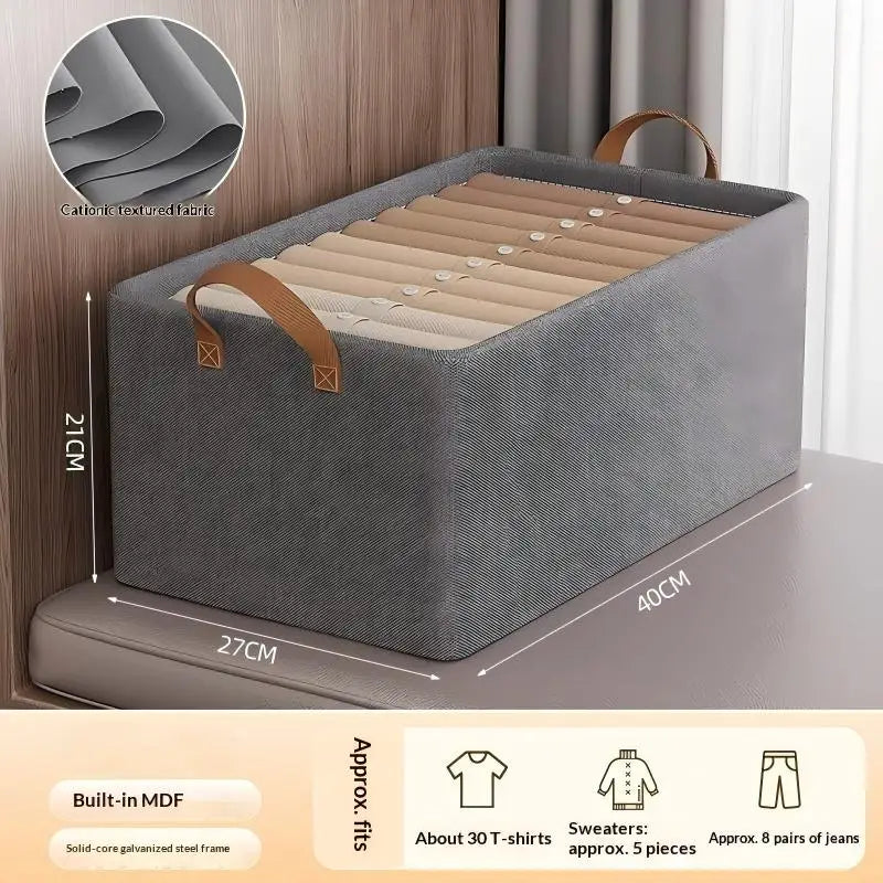 Stackable Foldable Fabric Storage Box with Handles for Closet & Wardrobe Organization – Neutral Beige or Gray, Multiple Sizes