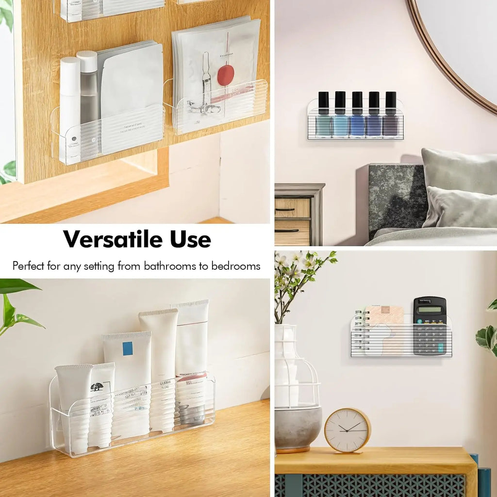Slim Wall-Mounted Clear Storage Bin for Bathroom or Bedroom Organization