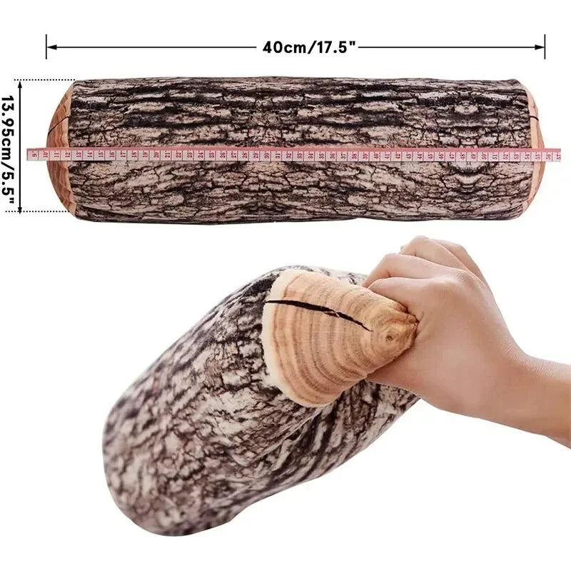 log print bolster pillow showing dimensions and soft flexibility