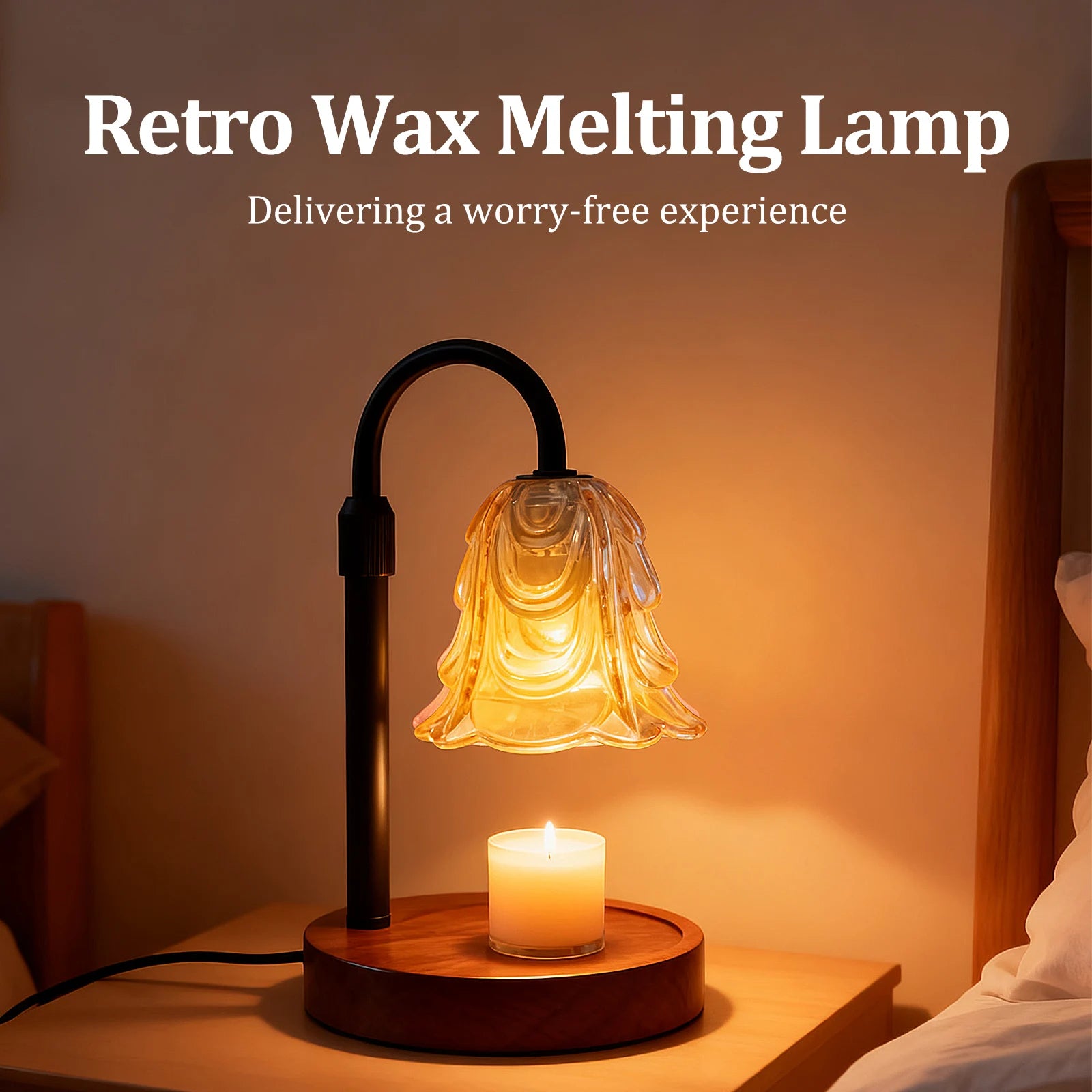 retro style flower candle warmer melting candle on bedside table