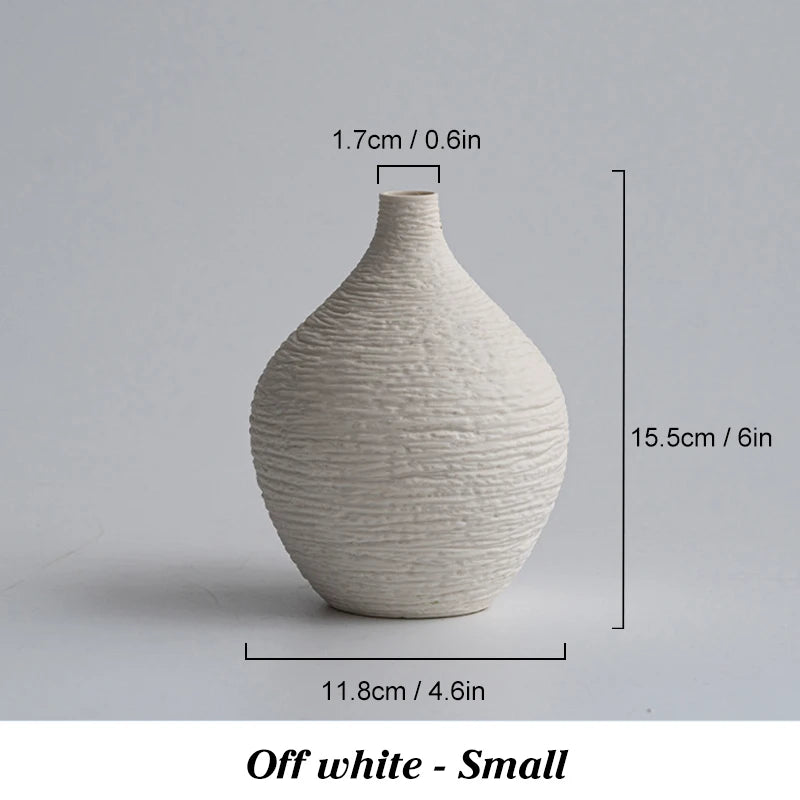 Linden Textured Ceramic Vase – Narrow Mouth Tabletop Decor