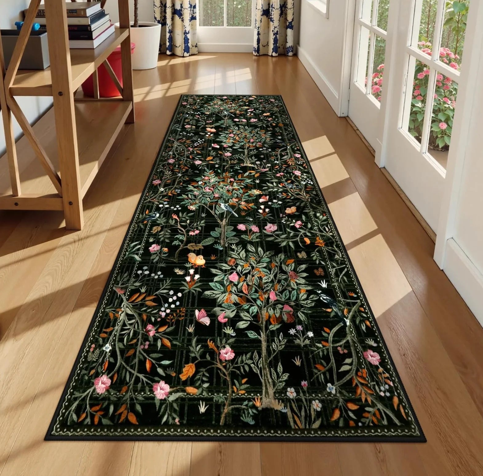 Willowmere Dark Floral Runner Rug for Kitchen, Hallway, or Entryway