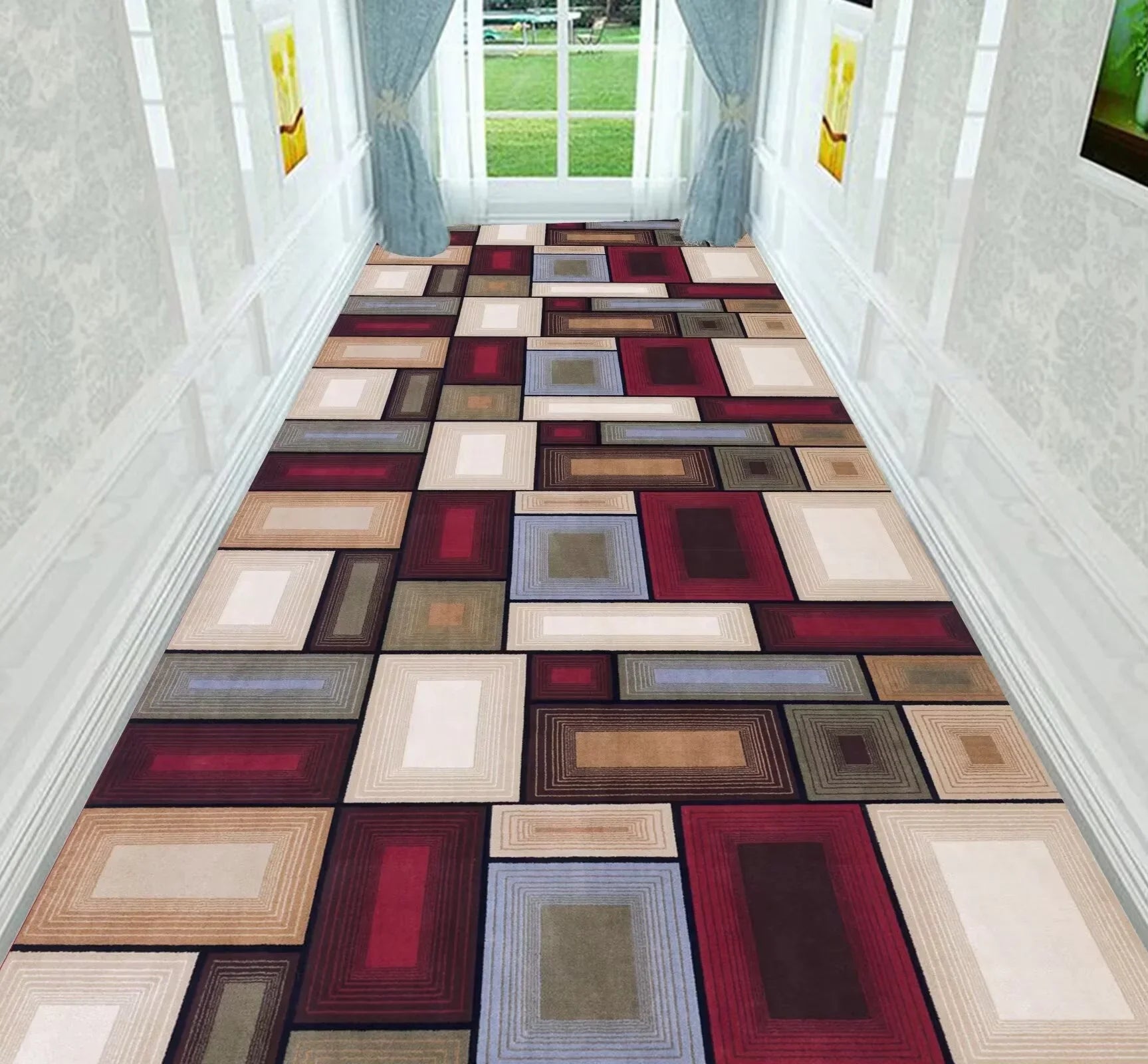 Modern Geometric Runner Rug for Hallways and Living Rooms