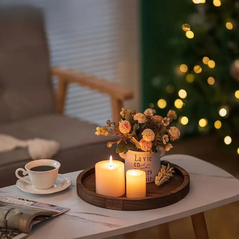 Solid Wood Round Decorative Tray for Coffee Tables and Centerpieces