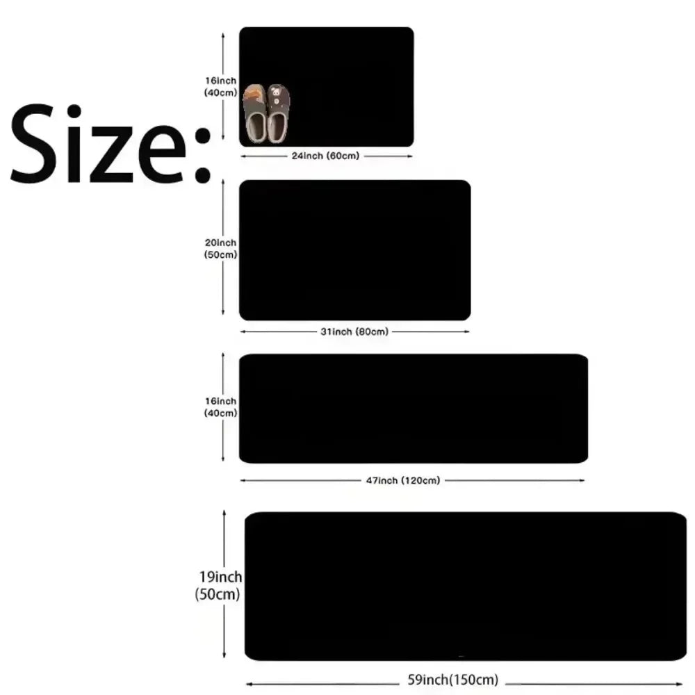 Size chart showing dimensions of rectangular runner rugs