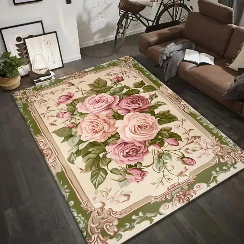 Harper Vintage Floral Area Rug – Machine Washable Living Room & Entryway Mat