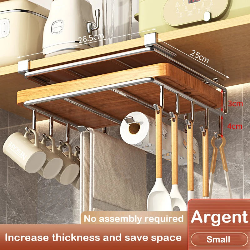 Under Cabinet Metal Storage Rack with Hooks for Kitchen Organization