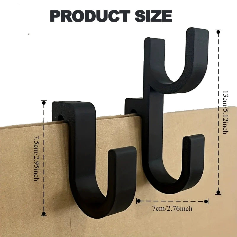Product size diagram with double and single black hooks showing measurements