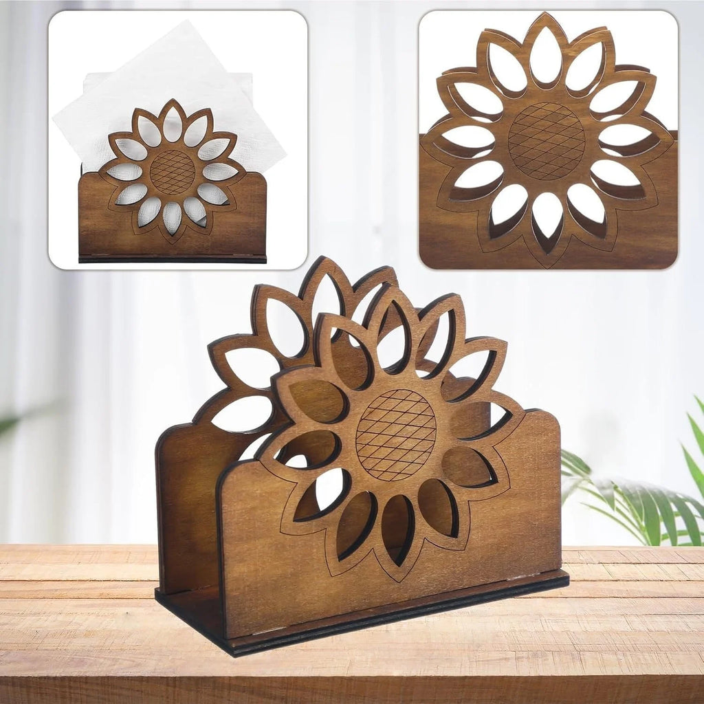 Wooden Sunflower Napkin Holder for Kitchen and Dining Table
