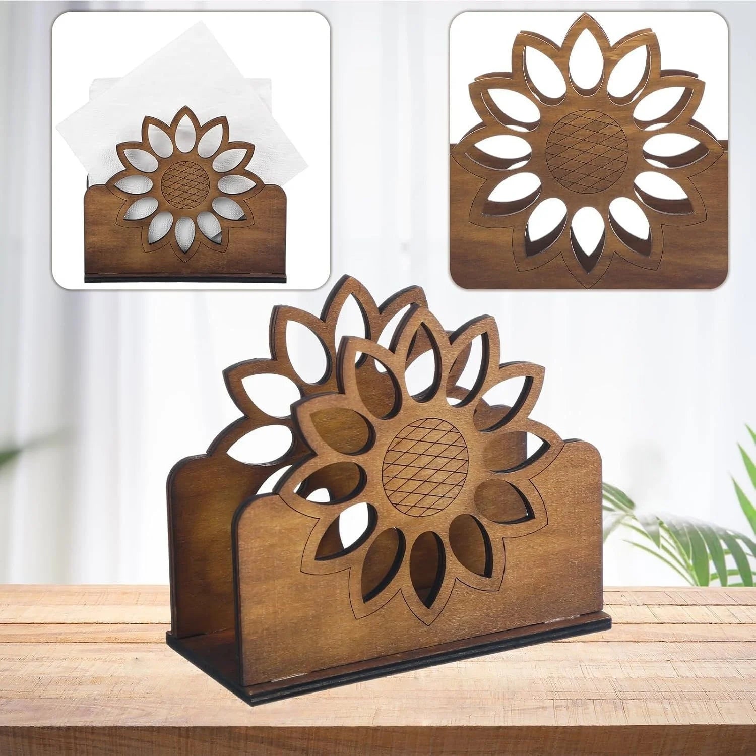 Wooden Sunflower Napkin Holder for Kitchen and Dining Table