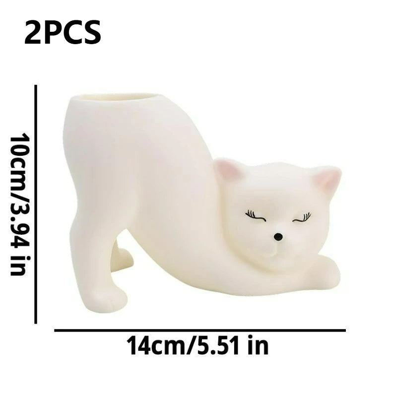 Stretching Cat PVC Planter & Desk Organizer